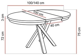 ROZKLADACÍ JEDÁLENSKÝ STÔL SALOME KAŠMÍR 100 / 140cm