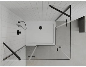 Mexen Roma Duo, sprchový kút 100 (dvere) x 90 (dvere) cm, 6mm číre sklo, čierny profil + slim sprchová vanička biela 5cm + čierny sifón, 854-100-090-70-02-4010B