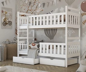 Detská poschodová posteľ z masívu borovice MARIE so zásuvkami 200x90 cm - biela