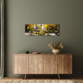 Obraz - Vodopády v jesennej krajine, žlté (s hodinami) (90x30 cm)