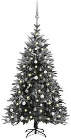 vidaXL Zasnežený umelý vianočný stromček s LED a súpravou gulí 180 cm PVC a PE-