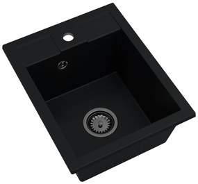 Sink Quality Ferrum 40, kuchynský granitový drez 400x500x195 mm + čierny sifón, čierna, SKQ-FER.C.1K40.XB