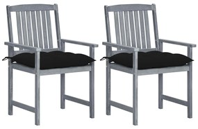 Záhradné stoličky s podložkami 2 ks, sivé, akáciový masív 3061265