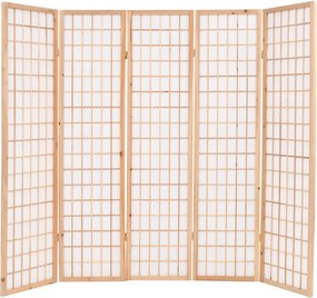 Skladací paraván s 5 panelmi, japonský štýl 200x170cm, prírodný