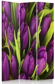 Ozdobný paraván Fialové tulipány - 110x170 cm, trojdielny, obojstranný paraván 360°