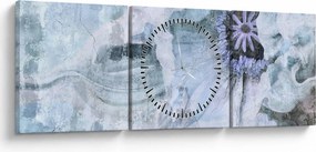 Obraz - Kvetinová freska na tehlovej stene (s hodinami) (90x30 cm)