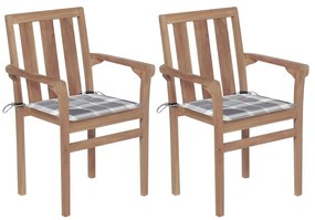Záhradné stoličky 2 ks sivé kockové podložky teakový masív