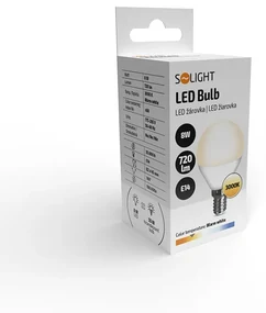 SOLIGHT LED žiarovka miniglobe matná P45 8W, E14, 3000K, 720lm