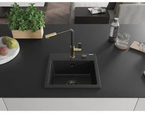 Mexen Milo, 1-komorový granitový drez 435x410x171 mm a drezová batéria Flora, čierna, 6505-77-670401-57-B