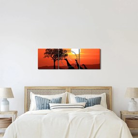 Obraz žirafy pri západe slnka (s hodinami) (90x30 cm)