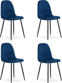 Set štyroch jedálenských stoličiek PADVA zamatové modré / čierne nohy (4 ks)