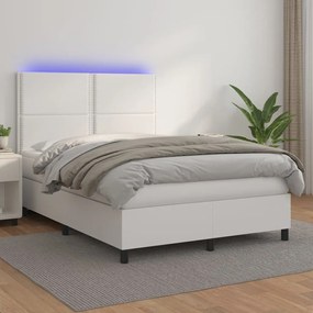Boxspring posteľ s matracom a LED biela 140x190 cm umelá koža 3135880