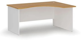 Ergonomický kancelársky pracovný stôl PRIMO WHITE, 1600 x 1200 mm, pravý, biela/buk