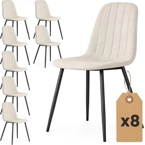 Sada ôsmich jedálenských stoličiek LUMO zamatové, béžové / čierne nohy (8 ks)