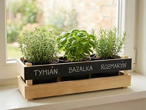 AMADEA Drevený obal na tri kvetináče s tabuľkou na písanie kriedou, 47x17x15cm, drevený kvetináč Český výrobek