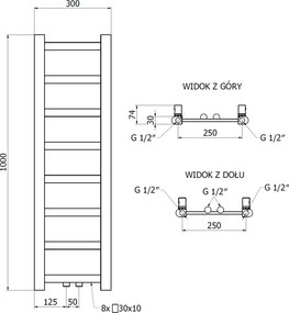 Mexen Bolt, vykurovacie teleso 1000 x 300 mm, 197 W, spodné a stredové, čierna, W126-1000-300-00-70