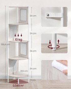 5-poschodová rohová polica, polica na knihy s polyratanovými stranami, svetlá béžová