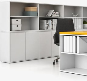 Kancelárska zásuvková komoda BLOCK, 1600 × 400 × 710 mm, 4× dvere, biela