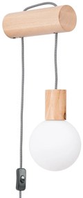 Nástenné svietidlo Nimbi, 1x biele sklenené tienidlo, drevo