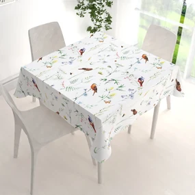 Biante Bavlnený štvorcový obrus Sandra SA-392 Lúčne kvietky s vtáčikmi 120x120 cm