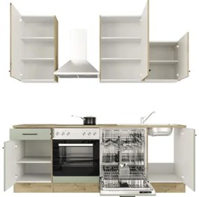 Kuchynská linka so spotrebičmi Cara 220 cm farba čela zelená dub matná farba korpusu dub