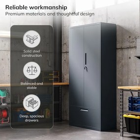 Modulárna kovová multifunkčná skriňa so zásuvkou antracitová MEGAN 1850 x 900 x 400 mm