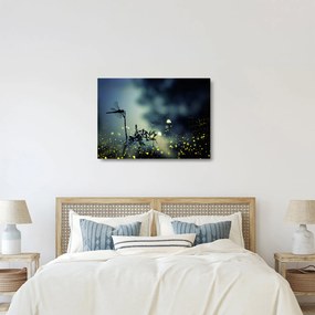 Sklenený obraz - Vážka za trblietavej noci (70x50 cm)