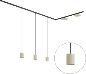 Moderný koľajnicový systém čierny s 3 závesnými svietidlami a 2 béžovými stropnými svietidlami 1-fázový - Iconic Holt Pulley