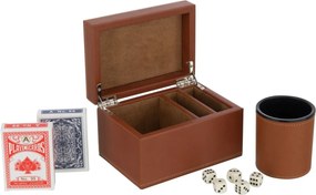 Hnedý box z umelej kože s kartami a kockami Cognacco - 17*12*10 cm