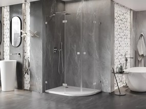 Mexen Lunar, polkruhový sprchový kút naklápací doľava 80 x 70 cm, 8mm číre sklo, oceľový profil, 833-080L-070P-97-00