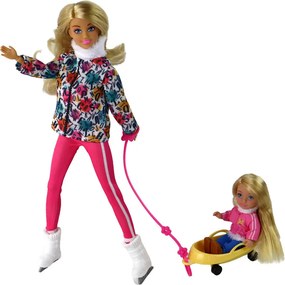 LEAN Toys Detská bábika Anlily – korčule, pes, zimné športy