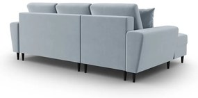 Svetlomodrá zamatová rozkladacia/s úložným priestorom rohová pohovka (ľavý roh/s leňoškou) Kyoto – Cosmopolitan Design
