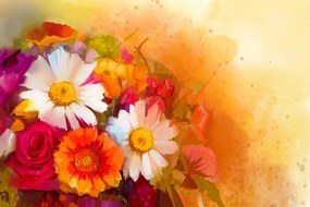 Samolepiaca tapeta maľba kytice v pestrofarebných farbách