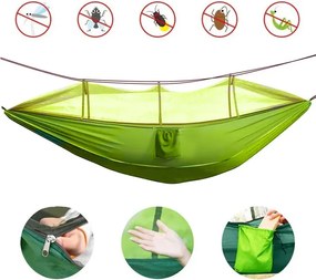 Zaparkorun Outdoorový hamak - hojdacia sieť so sieťkou proti hmyzu - olivová