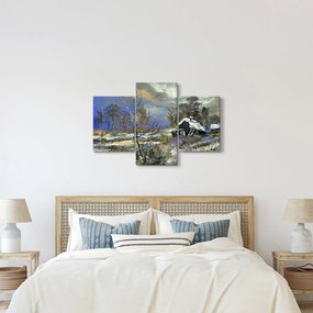 Obraz chalúpky v zimnej krajine, olejomaľba (90x60 cm)
