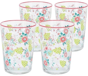 4-dielna súprava pohárov Flowers & Fruits 510 ml, ružová