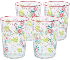 4-dielna súprava pohárov Flowers & Fruits 510 ml, ružová