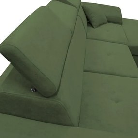 Rozkladacia rohová sedacia súprava s úložným priestorom v tvare L CASTELO, pravostranné prevedenie, zelená