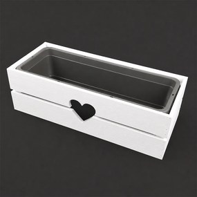 AMADEA Drevený obal na kvetináč so srdcom biely, 52x21,5x17cm Český výrobok