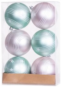 Gule MagicHome Vianoce, 6 ks, zeleno-ružové, matné, s dekoráciou, na vianočný stromček, 8 cm