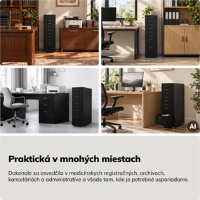 Kartotéková skrinka na kolieskach, kovová, 8 zásuviek, na dokumenty, čierna, 300x1100x600 mm: SARA V8