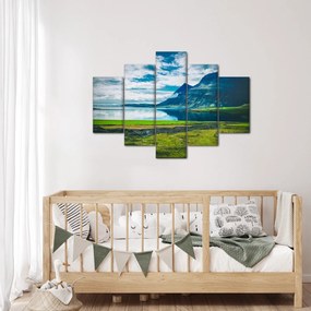 Obraz jazera s horami (150x105 cm)