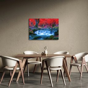 Obraz vodopádu v červenom lese (70x50 cm)