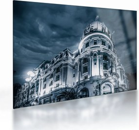 Sklenený obraz architektúry v tme (70x50 cm)
