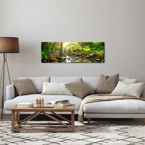 Obraz rieky v zelenom lese (s hodinami) (90x30 cm)