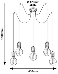 RABALUX Závesné osvetlenie na kábli FIDEL, 5xE27, 25W, patina