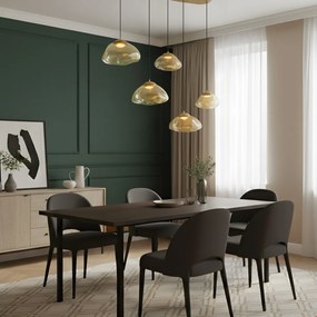 Hotelová elegantná závesná lampa mosadzná s jantárovým sklom 5-svetiel - Gus