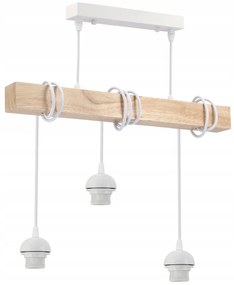 BERGE LED závesné stropné svietidlo, drevený trám, 3xE27, kovový kelímok - biely