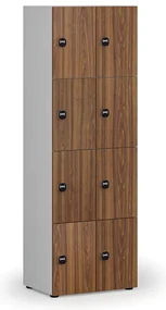 Drevená šatníková skrinka s úložnými boxmi, 8 boxov, RFID zámok, sivá/orech