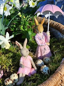 Dekorácia králičia slečna v ružovom s dáždnikom - 11*11*28 cm